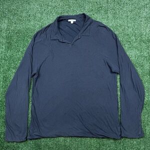 James Perse Polo Shirt Men's Size 3 Gray Open Collar Long Sleeve Designer Tee
